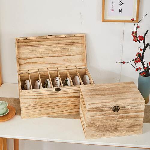 D11TS木茶饼收纳防尘置架复古宝箱长方形多宝阁格子收实纳桌风物