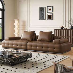劳伦斯沙发意式 轻奢皮艺沙发直排沙发复古 极简真皮沙客厅2026新款