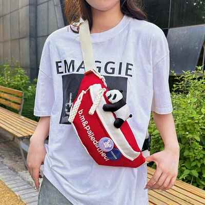 新款百搭休闲帆布胸包女新款潮秋冬季斜挎包运动女士腰包布包