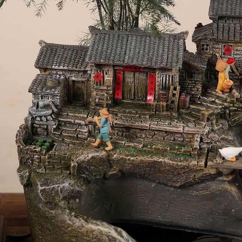 新款创意微WUG房子缩复微景观流布水摆件循古环水鱼缸阳台置盆景