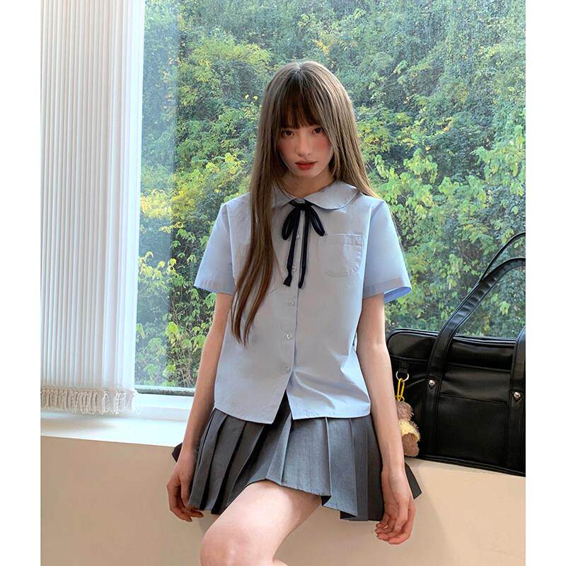 东京岁时记jk衬衫短袖日系制服学院风水蓝色衬衫夏季圆领高中生女