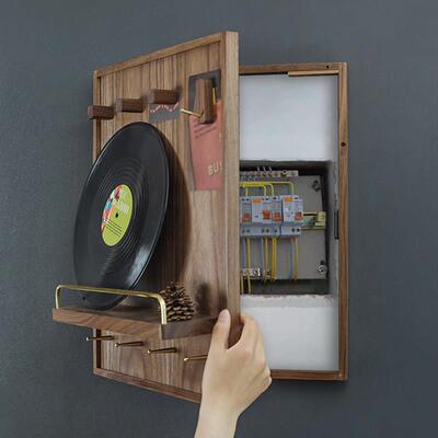 实木开 合电表箱遮挡胡桃木玄关收纳配电箱带挂钩推拉电闸箱装饰