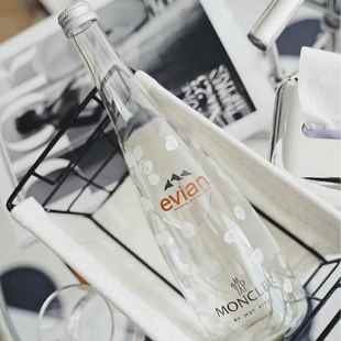 现货矿泉水玻璃瓶330ml500ml依云矿泉水瓶加厚瓶底透明锥形瓶