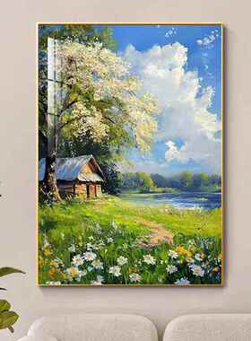 莫奈油画玄关装饰画客厅背景墙自然风景治愈系高级感挂画绿色壁画