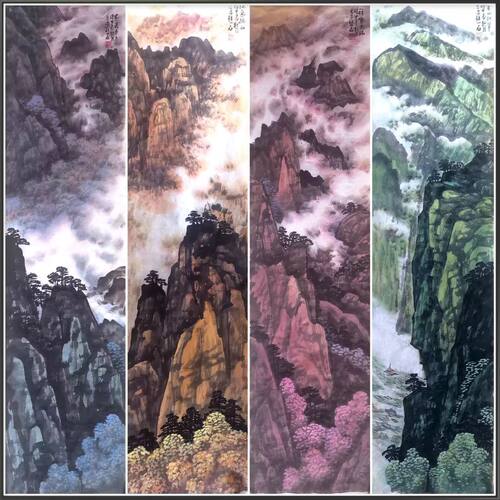 钟山石大师新彩墨系列作品-《山水四条屏》