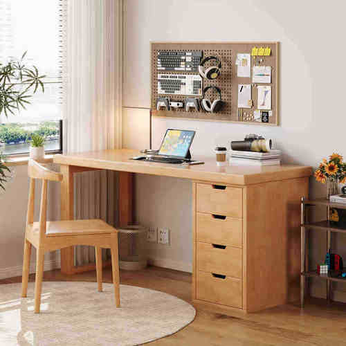 实木书桌大板桌书柜一体桌简约家用学生写字学习桌办公电脑桌卧室