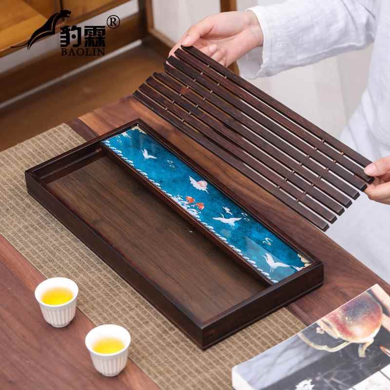 重储竹制茶盘简易沥水托盘式水双排水用一体CP008家用托盘日小茶