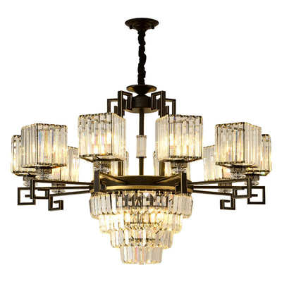 新中式客厅吊灯现代简约水晶轻奢家用餐厅大气创意大吊灯复式楼灯