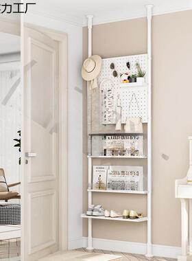 洞洞板入户玄关免打孔挂衣架一体进门后薄隔断金属顶天立地置物架