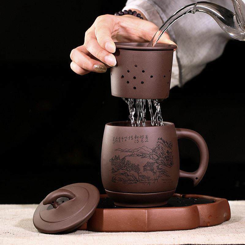 紫砂杯泡茶杯茶水分离带盖子带过滤内胆茶漏办公室男士陶瓷杯子女