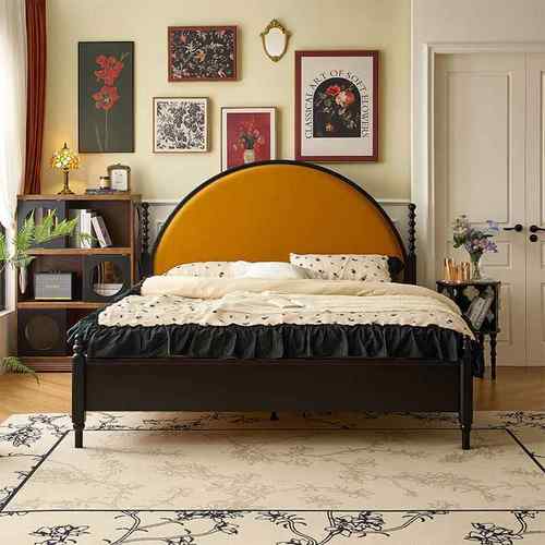 法软式中古白蜡床家SH211#用床次卧1木.8米双人床落地床中古风靠