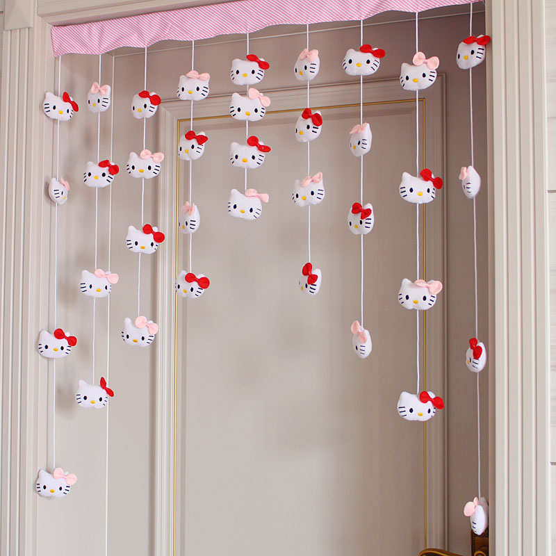 卡通萌物快乐酷猫日式门帘家用隔断帘厨房网红布艺半帘子免打孔女