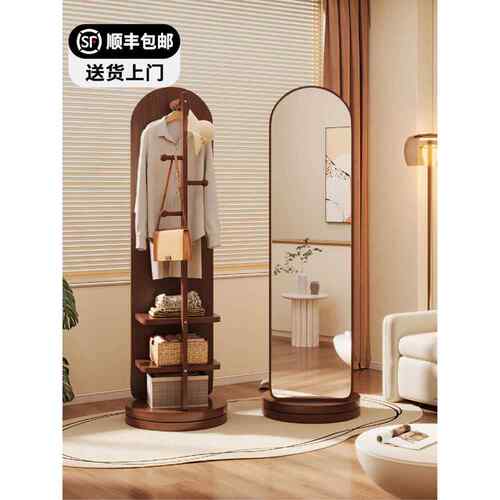 全身镜落地镜家用女生卧室可旋转移动全身镜子挂衣帽架一体全身镜
