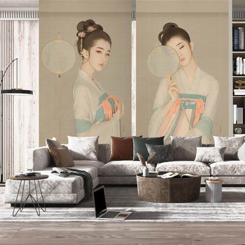新中式竹帘卷帘百叶窗帘古风美女挂画挂帘升降帘子装饰隔断帘