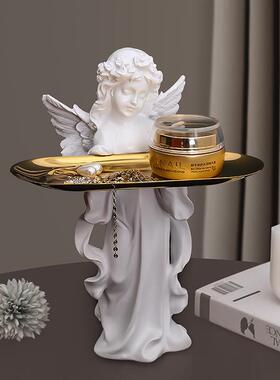欧式祈祷天使女神摆件托盘雕塑艺术家居客厅装饰品办公室装饰摆设