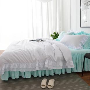 正品 全棉纯棉北欧床单被套水风洗棉公主床裙纯n色床风上四件套床