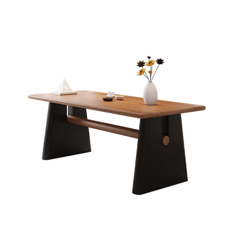 中古风实木餐桌椅组合客厅家用书桌茶桌一体原木民宿两用长方形桌