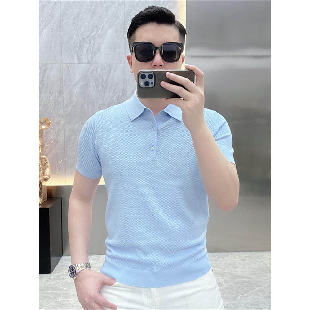时尚男士polo衫翻领冰丝短袖T恤2026夏季潮牌修身帅气纯色上衣服