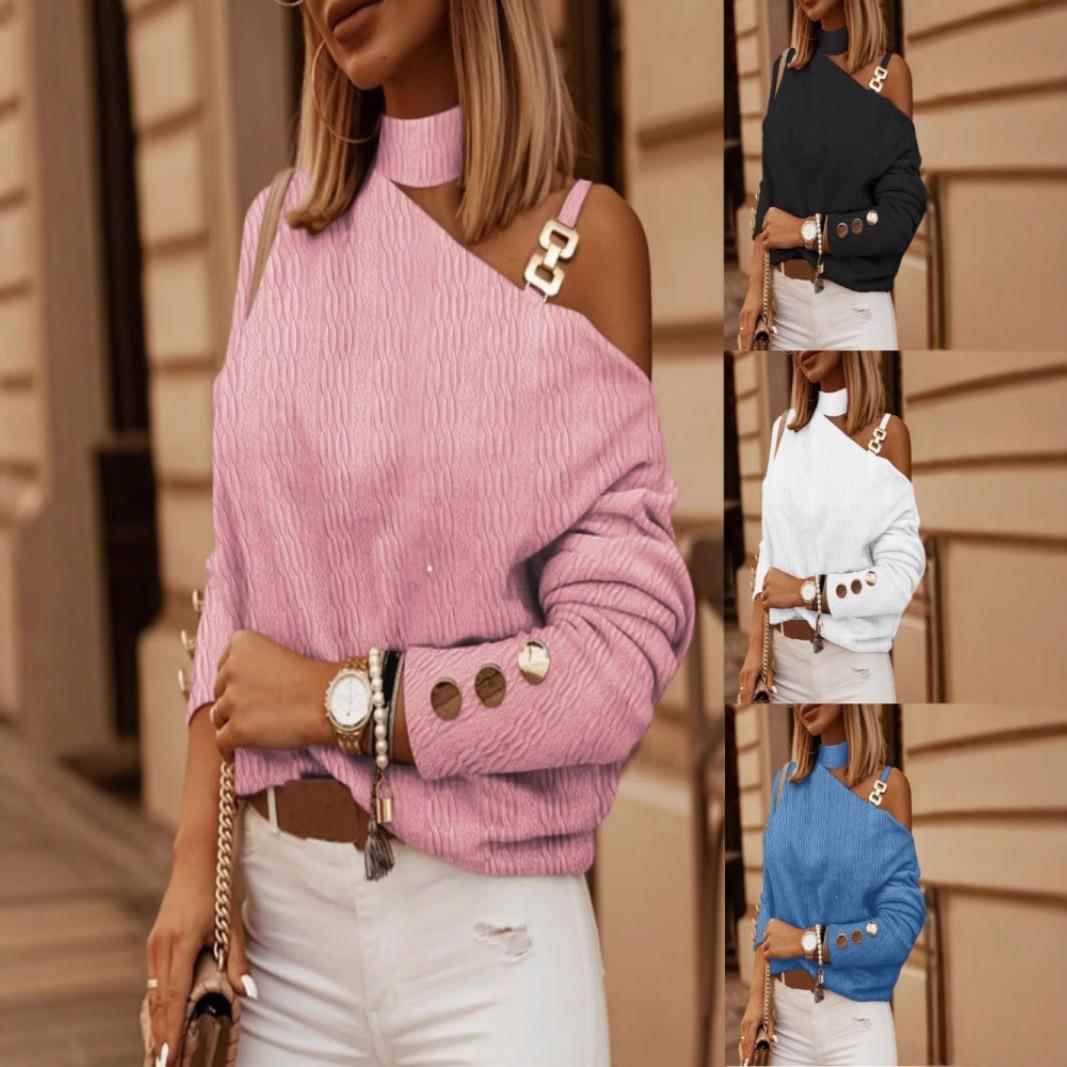 Fashion sexy chain button decoration long sleeve shirt for