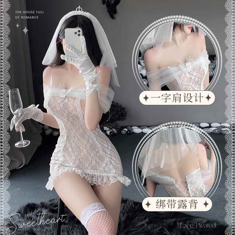性感透视网纱新娘装情趣蕾丝抹胸婚纱制服睡裙诱惑套装三角内裤T