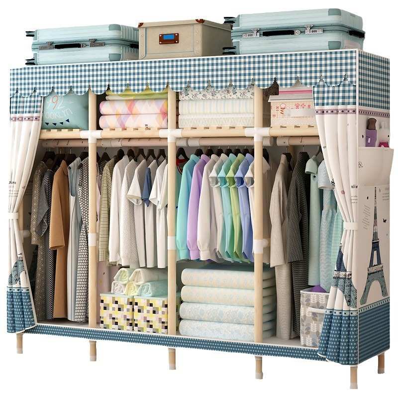 出租房用组装简易布衣柜实木布衣柜子家用卧室牛津布衣橱挂衣架