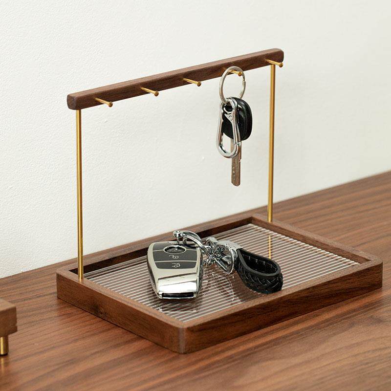 进门钥匙托盘玄关收纳摆件黑胡桃木收纳盒入户门放香水首饰置物架