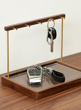 进门钥匙托盘玄关收纳摆件黑胡桃木收纳盒入户门放香水首饰置物架