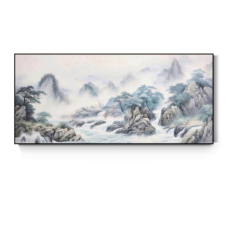 新中式国画山水画客厅书房挂画酒店工装画中国风景壁画背影装饰画
