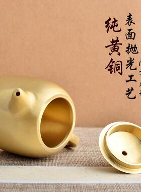 铜小水壶小铜器SS002金属摆件铜工品办艺公室茶道茶具把把壶铜艺