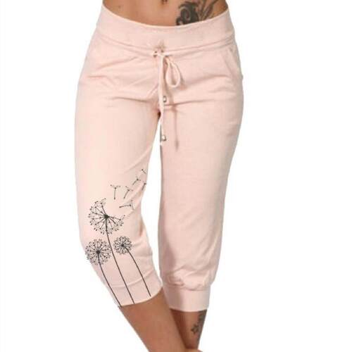 Large size pants with printed high waisted lace up cropped