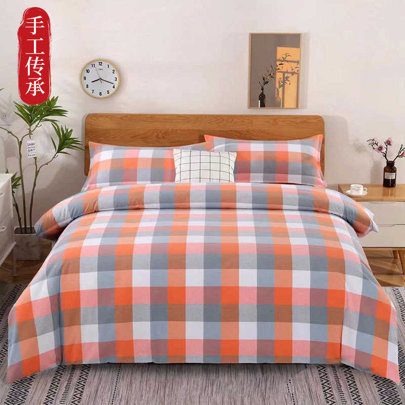 纯棉老粗布四件套床单枕套双人单人宿舍被罩三件套加厚亲肤被单