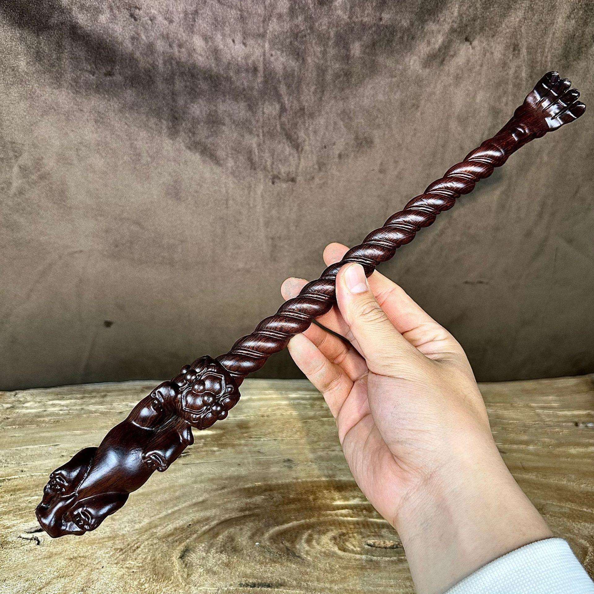 黑檀木雕貔貅不求人捶打寿星挠痒痒挠两用老头乐背部按摩送礼长辈