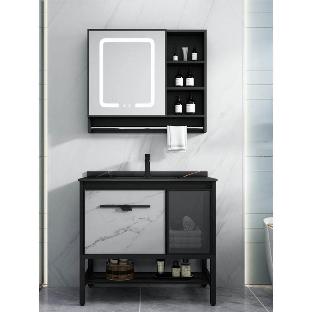 太空铝小户型浴室柜组合落地式一体陶瓷洗手岩板盆智能镜柜洗漱台