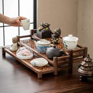 北美胡桃木放茶核桃文玩置物架茶具收纳架摆件杯展示架办公室RHD