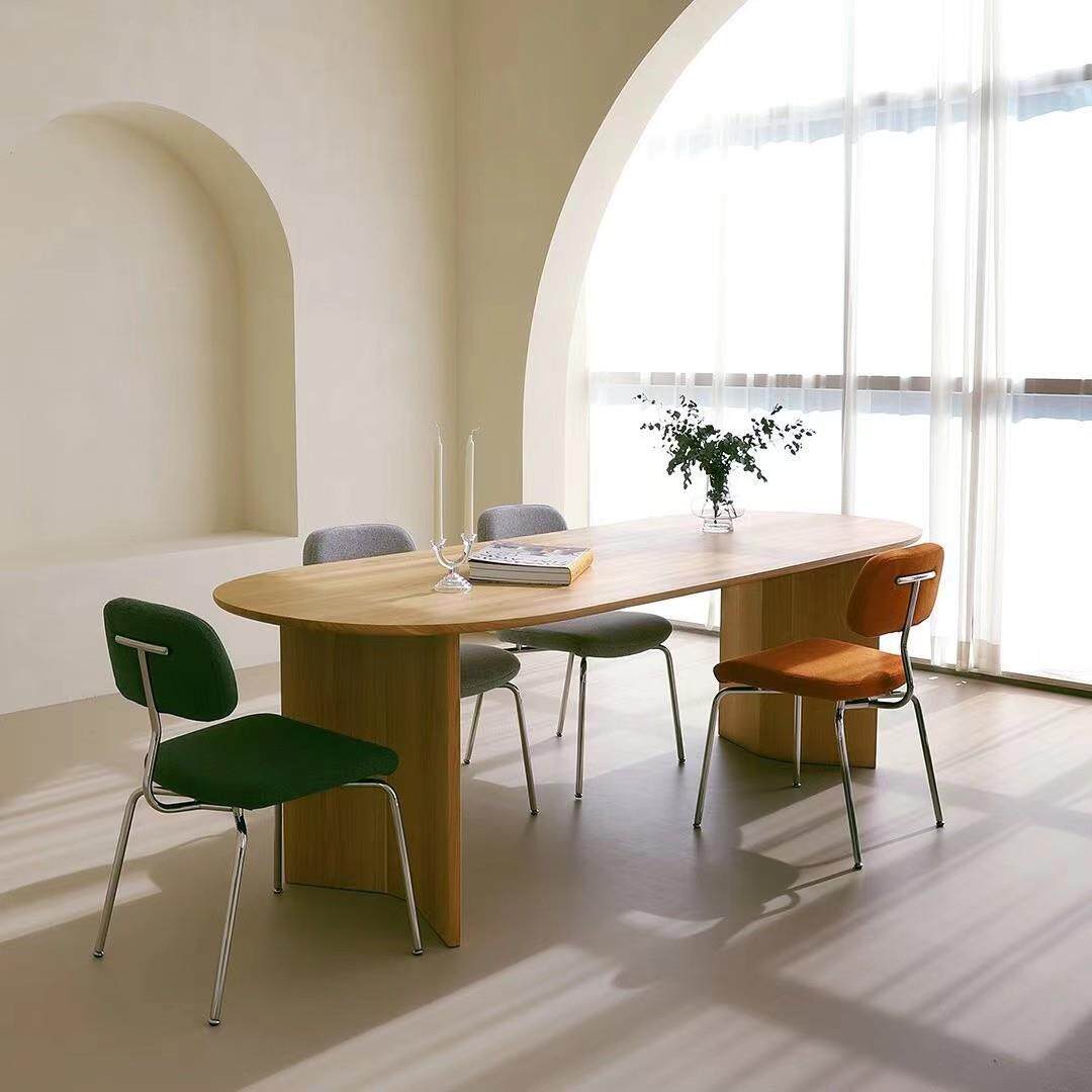 北欧实木创意长桌简约现代长方形会议办公桌原木工作台设计师餐桌