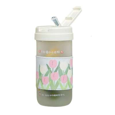 高颜值泡果茶的杯子磨砂玻璃水杯女款吸管花茶杯带茶隔杯套耐高温