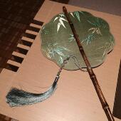 折叠扇子古风印花腰扇汉服团扇中国风长柄流苏可卷曲古典挂腰扇