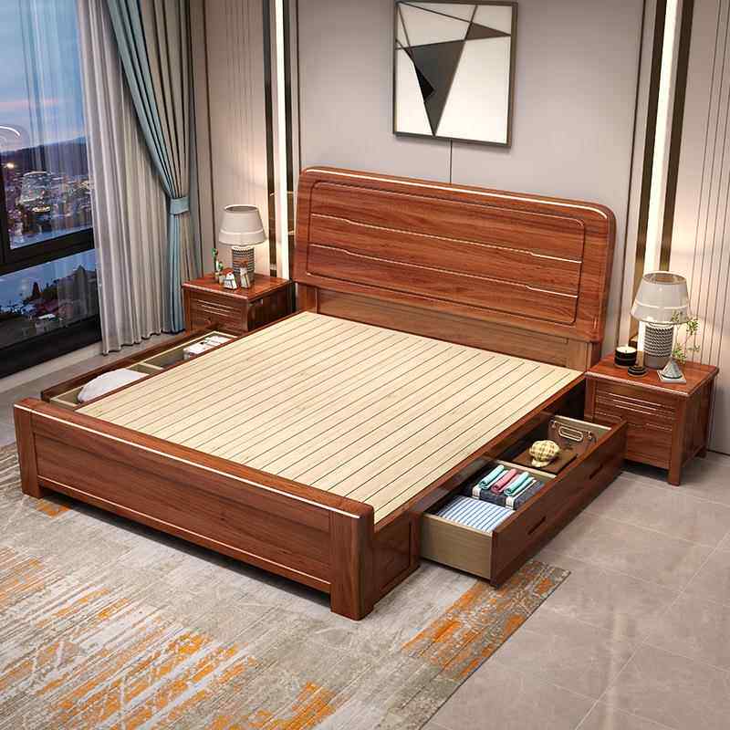 新LH-562床中式胡桃木简1代.8m加厚全实木床双人床1.5m现约包软靠