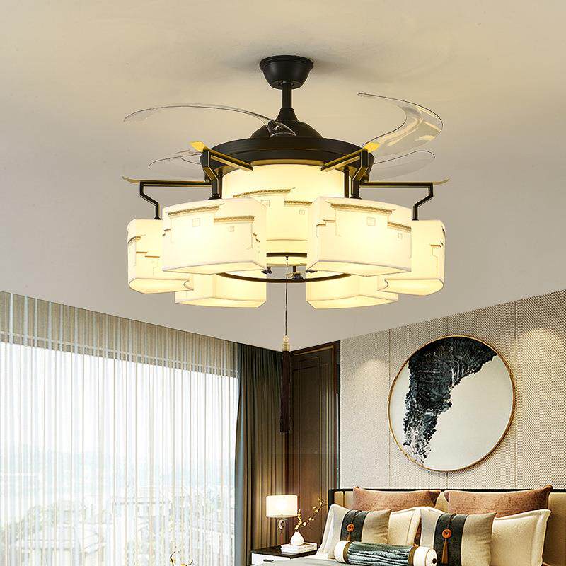 2025年新款新中式隐形风扇灯客厅大气餐厅卧室书房茶楼LED吊扇灯
