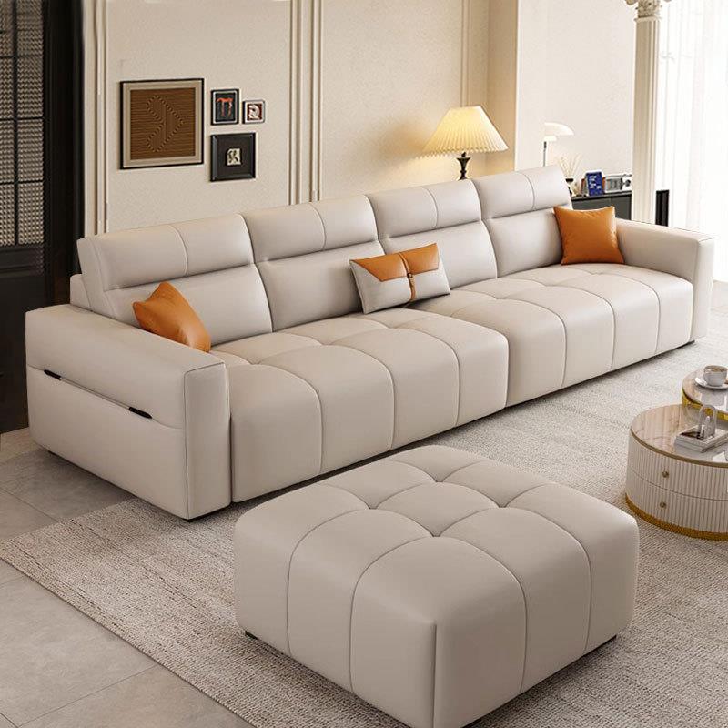现代简约奶油风2024新款客厅猫抓皮沙发直排轻奢三四人位乳胶沙发
