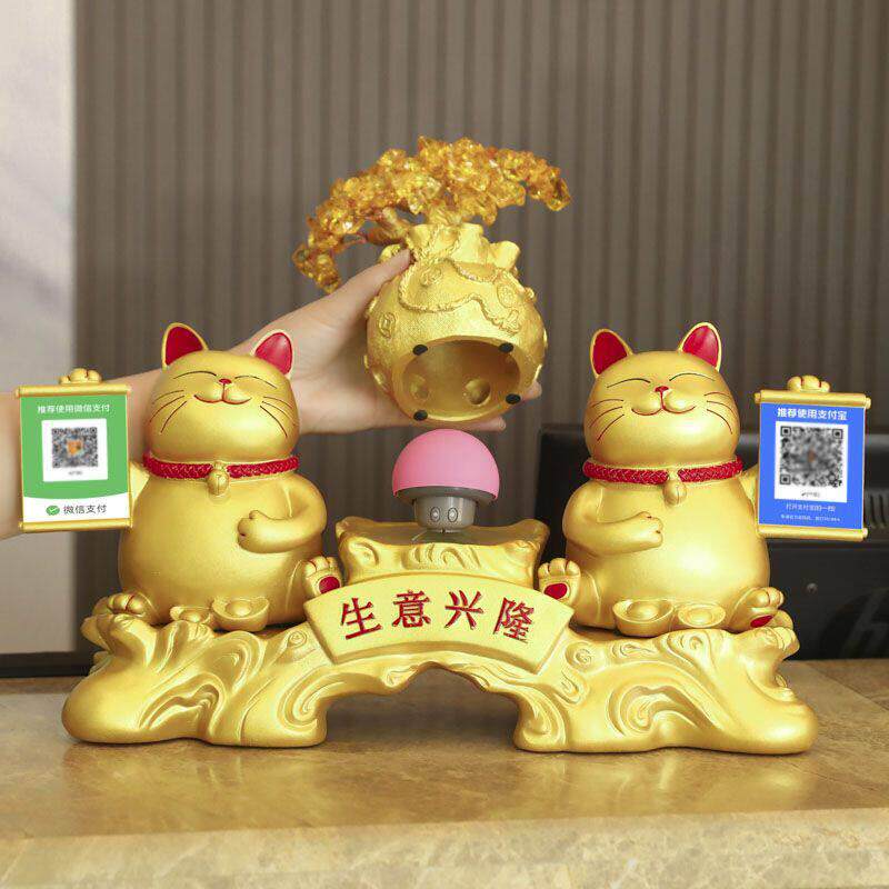 创意招财猫金色摆件店铺收银柜台发财装饰二维码新店开张送礼物礼
