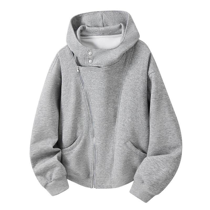 重磅开衫卫衣男连帽拉链宽松休闲外套cleanfit灰色