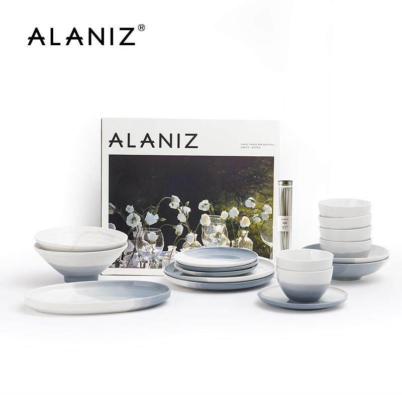 alaniz釉下彩挪威碗碟套装家用2026新款碗盘套装陶瓷乔迁餐具套组
