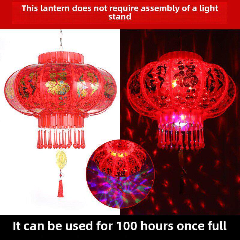 新年红色Led旋转灯笼悬挂吊灯阳台中式户外旋转灯笼装饰春节室内