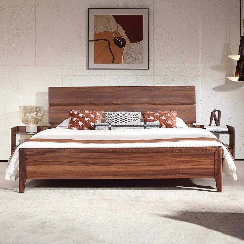 黑胡桃木实木ESM床中1.8米式大板直拼双人床.1大5高箱储物主卧室