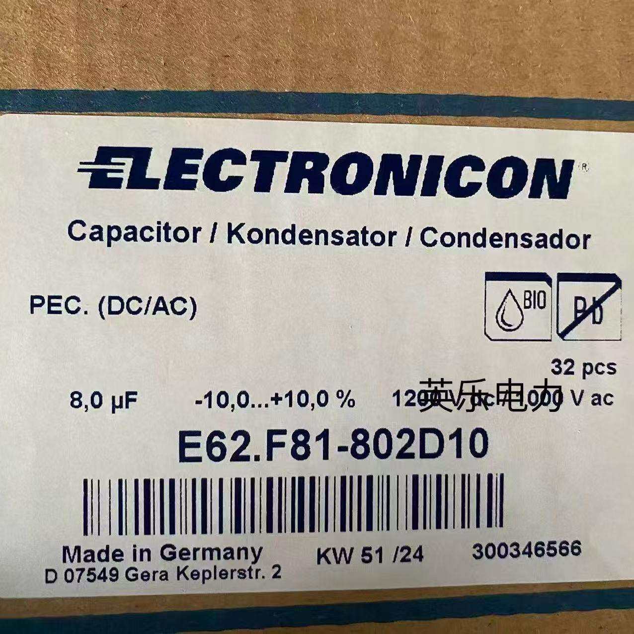 E62.F81-802D10 德国electronicon滤波电容 8uf 1200VDC 原装现货