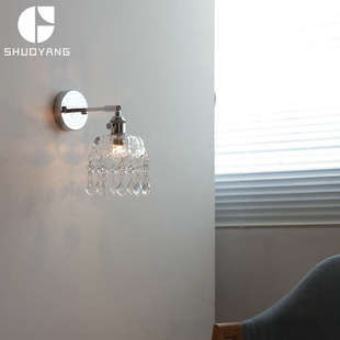 烁阳2023新铬色壁灯极简卧室民宿床头书房设计师墙壁灯头带开关灯