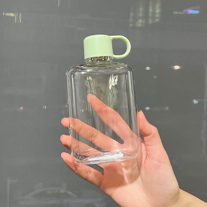 扁壶水杯500ml夏季女生高颜值便携学生外出隐藏式tritan塑料杯子