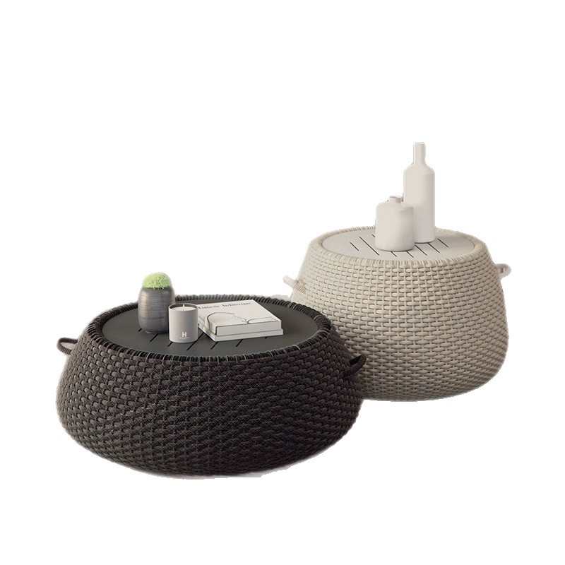 户外沙发庭院别墅酒店花园北欧藤编家具室外露台现代柚木茶几组合