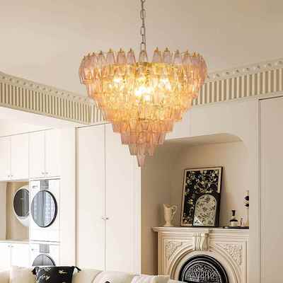 法式彩色玻璃复式楼高楼距别墅跃层挑空客厅大吊灯酒店大厅大吊灯